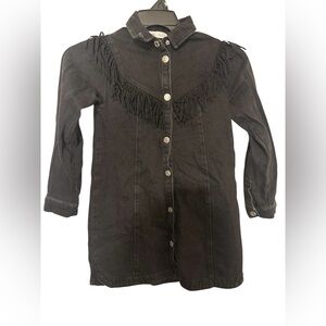 Zara Denim Black Fringe Button-Up Dress